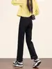 Jeans de Mujer con Forro de Polar Invierno 2025 Nuevos Ajustados de Tiro Alto Pierna Ancha Pantalones Rectos Negros para Otoño e Invierno