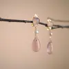 Elegantes Originales Nuevo Estilo Chino Rosados Gota de Agua Suaves Pendientes Clips para Orejas Accesorios Hanfu Cheongsam