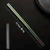 Palillos Cuadrados Medios de Cristal de Hielo de Titanio Puro de 23.5 cm, Palillos Portátiles para Estudiantes, Estuche Portátil de Viaje, Un Palillo por Persona, Antimoho, Antideslizantes