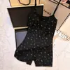 Macacão Floral Preto de Modal Pura Luxúria Pijama Sexy com Bojos Doce Slim Fit Shorts de Cintura Alta Roupa de Casa