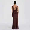 Moda Feminina de Verão Europeia e Americana Novidades: Vestido de Noite Elegante, Sexy, Costas Nuas, Cor Sólida, Roupas Transfronteiriças