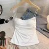 Top de tirantes plisado con almohadilla para el pecho, sin tirantes, espalda hermosa, sexy, de una pieza, estilo Spice Girl, sin aro de acero, base interior.