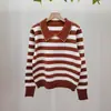 Suéter de Lapela Tricot 2025 Outono e Inverno Estilo Tricot Novo Top Versátil Listrado Solto Doce Camisa para Usar por Baixo