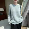 Suéter de Lã Pura Outono Inverno 2026 Feminino Gola Redonda Manga Raglan Tricô Canelado Versátil Solto Camada Base