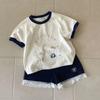 Camiseta de Verão Infantil 2025 Meninas Desenho Gatinho Kitty Manga Curta Top Calções Doces de Renda para Menininha