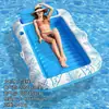 Entretenimiento Acuático Toma de Sol Cama Flotante Inflable de PVC Engrosado con Respaldo y Portavasos Esterilla Flotante Doble Plegable Portátil