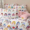 Estilo Coreano Cremoso Osito Polar Cálido Juego de Cuatro Piezas Dibujos Animados Funda Nórdica de Polar de Coral Doble Cara Juego de Tres Piezas Sábana Plana Sábana Ajustable