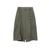 Pantalones Cargo Militares Verdes Lavados de Estilo Americano con Múltiples Bolsillos para Mujer, Pantalones Cropped Estilo Callejero 11360