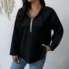 2026 Novo Comércio Exterior Transfronteiriço Casual Roupa de Casa Feminina com Zíper Capuz Bolso Cor Sólida Waffle Manga Longa Moletom