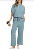 Conjunto Feminino Transfronteiriço Europeu e Americano Blusa de Manga Curta Casual Calça Sete Pontos Calça Wide Leg Nova Coleção Verão 2026 Roupas Femininas
