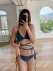 Denim Occidental Tela de Denim Retro Cuerda Larga Bikini de Tres Puntos BIKINI Chicas Calientes Atractivo Traje de Baño Mujeres