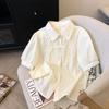 Gongyu Weng Verano Nuevo Estilo Chino Estilo Nacional Botón Color Camisa de Encaje Calado Chic Casual Top de Manga Corta para Mujer