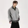 Camisa de punto de imitación de dos piezas estilo americano con rayas y solapa para hombre, estilo universitario, alta gama, casual, nuevo para otoño, retazos, top versátil, moderno
