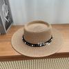 Sombrero de Sol para Mujer de Primavera y Verano para Exterior Junto al Mar Estilo Británico Protector Solar Sombrero de Playa Moda Copa Cóncava Sombrero de Paja Cinturón de Perlas