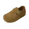 Sapatos Birkenstock Planos Confortáveis de Couro Genuíno Slim-Fit para Mulheres, Estilo Coreano Outono e Inverno Sapatos de Salto Único com Solado Macio e Aumento de Altura com Adição de Lã para Aquecimento