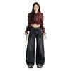 Jeans de Pierna Ancha de Alta Gama Naranja Infantil # Empalme Tridimensional, Sueltos, Adelgazantes y que Cubren la Figura, Pantalones Rectos Modernos y Versátiles para Mujer