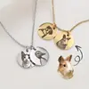 Collar con Foto de Grabado de Animales Personalizado DIY Acero de Titanio Placa Redonda Grabada Collar Conmemorativo de Mascota Chapado en Oro de 18K