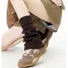 Meias de lã estilo japonês folgadas para outono e inverno, meias para panturrilha femininas, listras verticais grossas, punho dobrado, quentes, aquecedores de perna cinza, JK