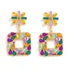 Pendientes Cuadrados Huecos Exagerados Europeos y Americanos con Diamantes Cruzados Piedras de Strass de Colores Pendientes para Fiesta de Carnaval Festiva para Mujeres