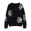 Suéter de Cachemira para Mujer 100% Cachemira Pura El más Fácil de Combinar Casual Jacquard Cuello Redondo Manga Larga Jersey Cálido Suéter Tejido
