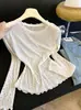 Nova Coleção Outono Early Autumn Camiseta com Bainha Dobrada Estampa Floral Menina de Outono Versátil Confortável Manga Longa Gola Redonda Top Feminino