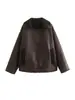 Zatrax-2024 primavera y otoño estilo europeo y americano elegante chaqueta de doble cara con solapa bronceada y bolsillo para mujer