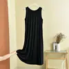 Vestido Plissado Redondo Sem Manga de Verão Novo Modal Versátil Saia Longa para Casa Tamanho Plus Solto Casual