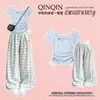 Conjunto de Pantalones Anchos a Cuadros y Top Patchwork para Niñas, Verano 2026, Nuevas Llegadas, Tallas Mediana y Grande, Moda Casual Versátil, Tendencia