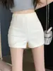 Shorts de Traje Blancos para Ropa Exterior de Verano para Mujer Cintura Alta Línea A Ajustados Elásticos Pequeños Seguridad Anti-Exposición Pantalones Cortos