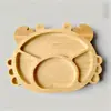 Conjunto de Pratos de Jantar Infantis de Bambu Fofo e Simples, Tigela com Desenho de Animal, Prato Dividido de Bambu, Atacado de Louças