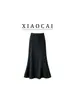 Falda negra de cola de pez para mujer, nuevo estilo otoño e invierno, de punto ajustada, elegante y suave, falda bodycon de línea A