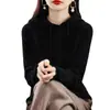 Nova blusa de moletom com capuz feminina para outono e inverno, com corte solto, design simples e casual, tricotada no estilo coreano, suéter espesso
