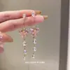 Pendientes de Borla Flor Geométrica Dulces y Exquisitos Estilo Coreano con Diamantes, Sensación de Lujo Ligero y Gama Alta, Pendientes de Nicho de Moda para Mujeres