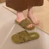 Chinelos peludos de sola reta estilo francês para mulheres, novo outono e inverno 2026, chinelos de algodão de pelúcia de alta qualidade, modernos, para casa e ao ar livre