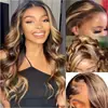 Peluca de encaje frontal 13*4 para mujer, onda grande, mechas, cabello largo y rizado, esponjoso, cobertura completa de la cabeza