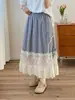 Falda Midi de Encaje Bordado Artístico con Cintura Elástica, Estilo Fresco de Verano, Línea A para Mujer, Venta al por Mayor