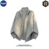Cardigan de Tricô Estilo Americano de Alta Qualidade da Marca NASA Manga Longa Gola Alta Suéter Masculino Outono Casual Estilo Preguiçoso Roupa Externa