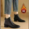 Botas de tornozelo justas estilo francês com bico fino e elástico, salto baixo, nova coleção outono/inverno 2026, salto grosso, botas curtas para mulheres, forradas com fleece para aquecimento, botas Chelsea