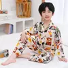 Pijamas de Algodón y Seda para Niños, Ropa de Casa para Bebés, Ropa de Algodón y Seda con Aire Acondicionado para Niños, Cárdigans, Cuellos de Concha, Pijamas para Niños Grandes y Medianos al por Mayor