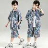 Conjunto de Verano para Niños 2026 Nuevo Tie-Dye Manga Corta Pantalones Cortos Conjunto de Dos Piezas para Niños Mayores, Holgado Casual Moderno Fresco Ropa Deportiva