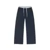 Calça de moletom de peso pesado, fluida, cós em blocos de cor, perna reta, unissex, nova coleção de outono, modelagem solta, calça esportiva casual de tricô roxa