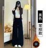 Calças femininas casuais de perna larga, em estilo americano, cintura alta, com forro de fleece espesso para outono e inverno, calças retas soltas e fluidas, da moda