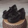 Sapatos de Salto Alto com Laço Doce para Mulheres no Verão Mary Jane Retrô Salto Grosso Solas Grossas para Aumentar a Altura e Emagrecer Estilo Japonês Sapatos Pequenos de Couro