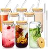 Vaso de Vidrio Mason Jar Personalizado, Vaso con Pajita de Vidrio Resistente a Altas Temperaturas con Tapa de Bambú, Vaso para Bebidas, Vaso de Vidrio de Borosilicato Alto
