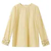 Guofeng Primavera Novo Bordado de Miçangas para Indústria Pesada Costura Manga Longa Blusa Feminina Fina Versátil Camisa de Seda N2071