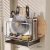 Suporte para facas e prateleira de armazenamento, porta-utensílios de cozinha multifuncional, tábua de corte integrada, suporte magnético para facas, suporte para tábua de corte de bancada para facas de cozinha