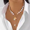 Collar Europeo y Americano para Mujer, Cadena de Suéter de Moda de Gama Alta Estilo Barroco con Borla y Perla Plana de Imitación, Estilo Fresco