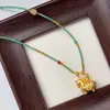 Colar Pingente Cavalo com Contas Turquesa para Mulheres, Acessório de Verão, Corrente para Suéter, Luxo Leve, Joia Retro de Nicho de Alta Qualidade