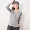 Cardigan de Tricô Canelado Francês Feminino Jaqueta Curta Suéter Gola Tesoura Manga Longa Moda Chique Peça de Roupa Externa Suéter