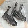 Botas de Lluvia para Mujer con Lentejuelas y Bloques de Color Moda Europea y Americana, Impermeables Antideslizantes de Corte Bajo y Tacón Medio, Botas de Lluvia Cortas para Mujer